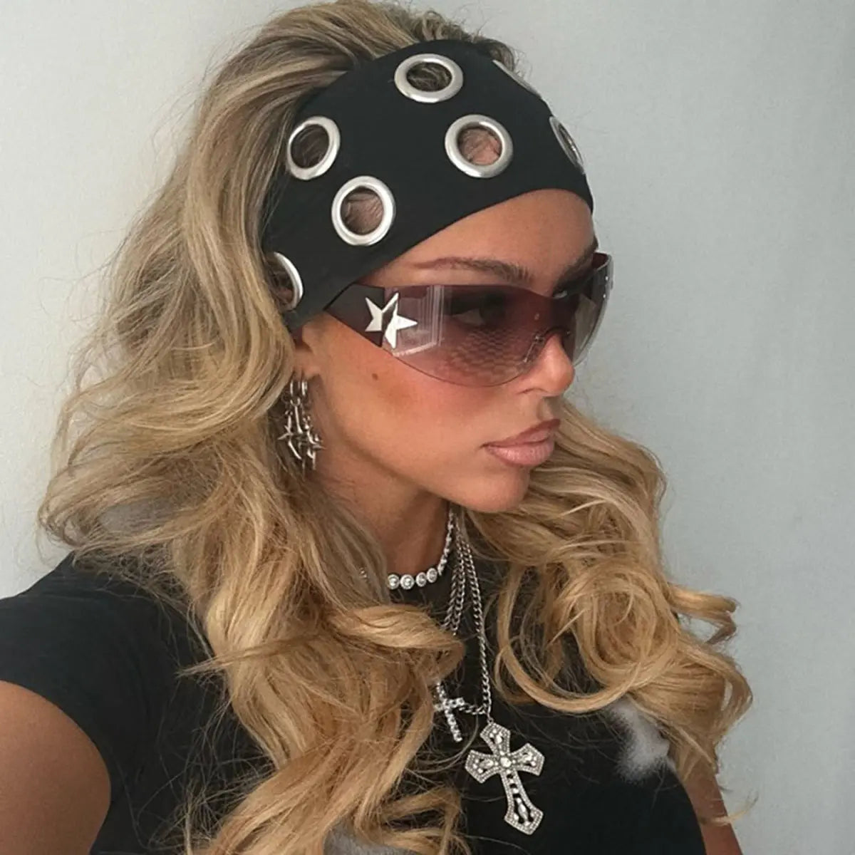 Hollow Out Metal Eyelets Elastic Headband