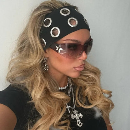 Hollow Out Metal Eyelets Elastic Headband