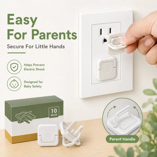 👶Baby Proof Socket Covers with Smart Handle Design – Fits 2 & 3 Prong Outlets for Easy Parent Removal