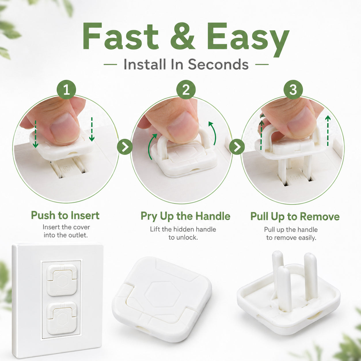 👶Baby Proof Socket Covers with Smart Handle Design – Fits 2 & 3 Prong Outlets for Easy Parent Removal