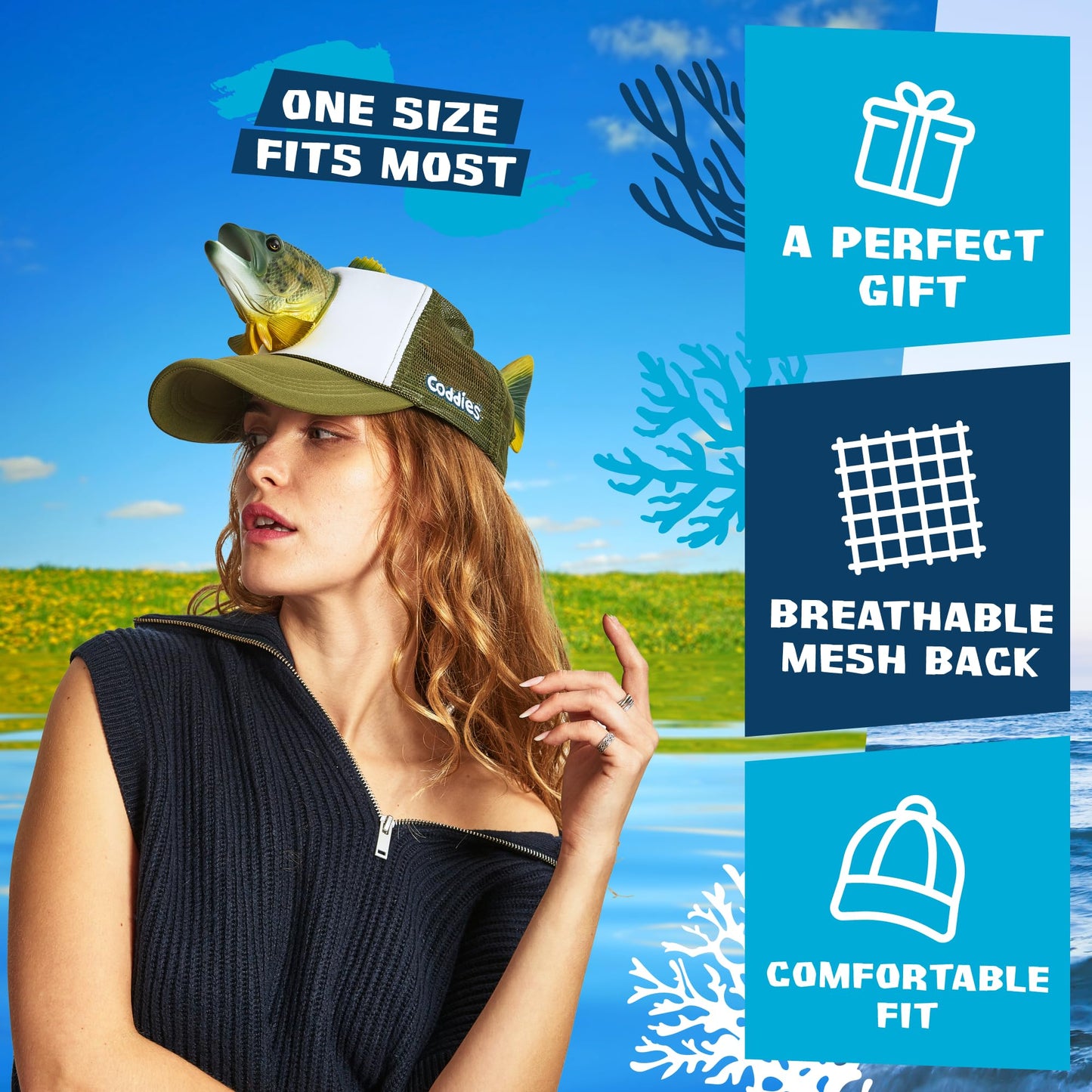 Funny 3D Bass Fish Trucker Hat – Unique Gift for Dads & Fishing Lovers