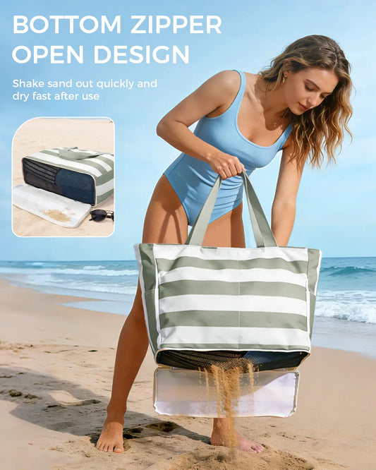Large Waterproof Sandproof Beach Tote Bag with Zipper