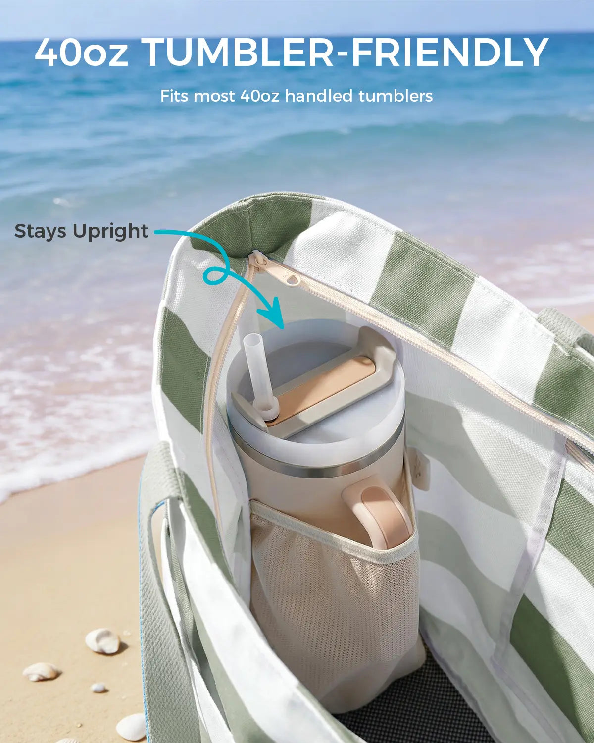 Large Waterproof Sandproof Beach Tote Bag with Zipper