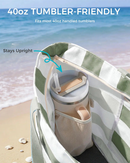 Large Waterproof Sandproof Beach Tote Bag with Zipper