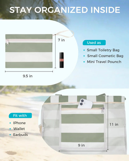 Large Waterproof Sandproof Beach Tote Bag with Zipper