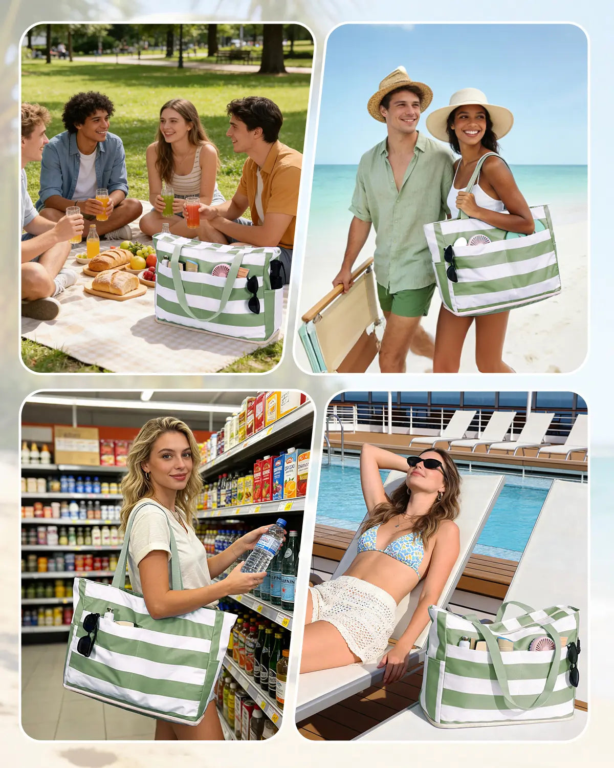 Large Waterproof Sandproof Beach Tote Bag with Zipper