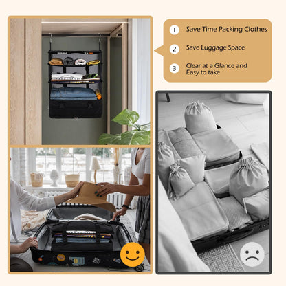 🧳Travel Hanging Closet Storage Bag Collapsible 3-Shelf Washable Oxford Fabric with 2 Hooks