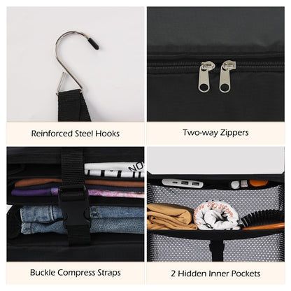 🧳Travel Hanging Closet Storage Bag Collapsible 3-Shelf Washable Oxford Fabric with 2 Hooks