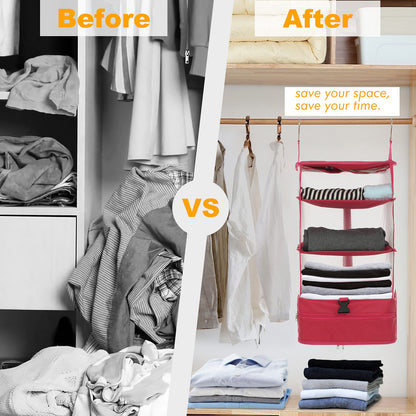 🧳Travel Hanging Closet Storage Bag Collapsible 3-Shelf Washable Oxford Fabric with 2 Hooks