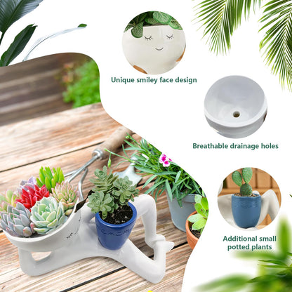 Relaxing Figure Planter with Mini Plant Pot Holder