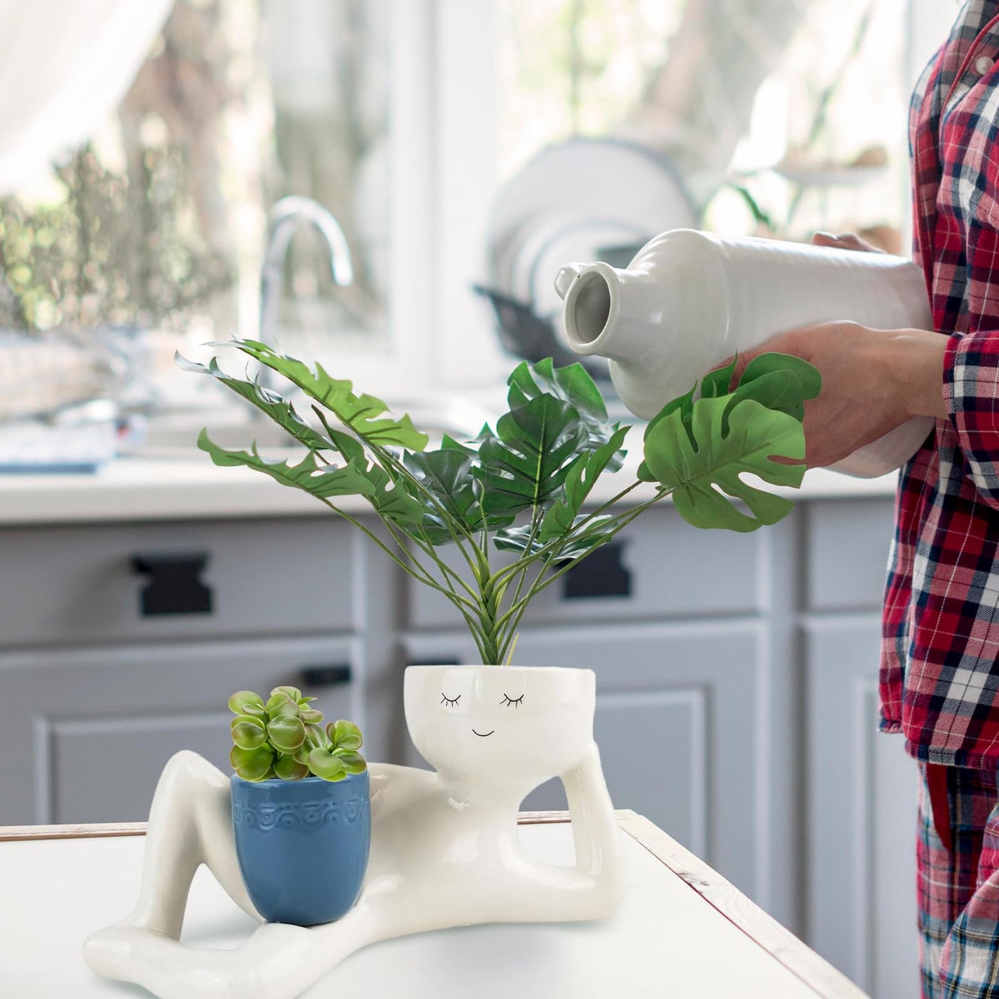 Relaxing Figure Planter with Mini Plant Pot Holder