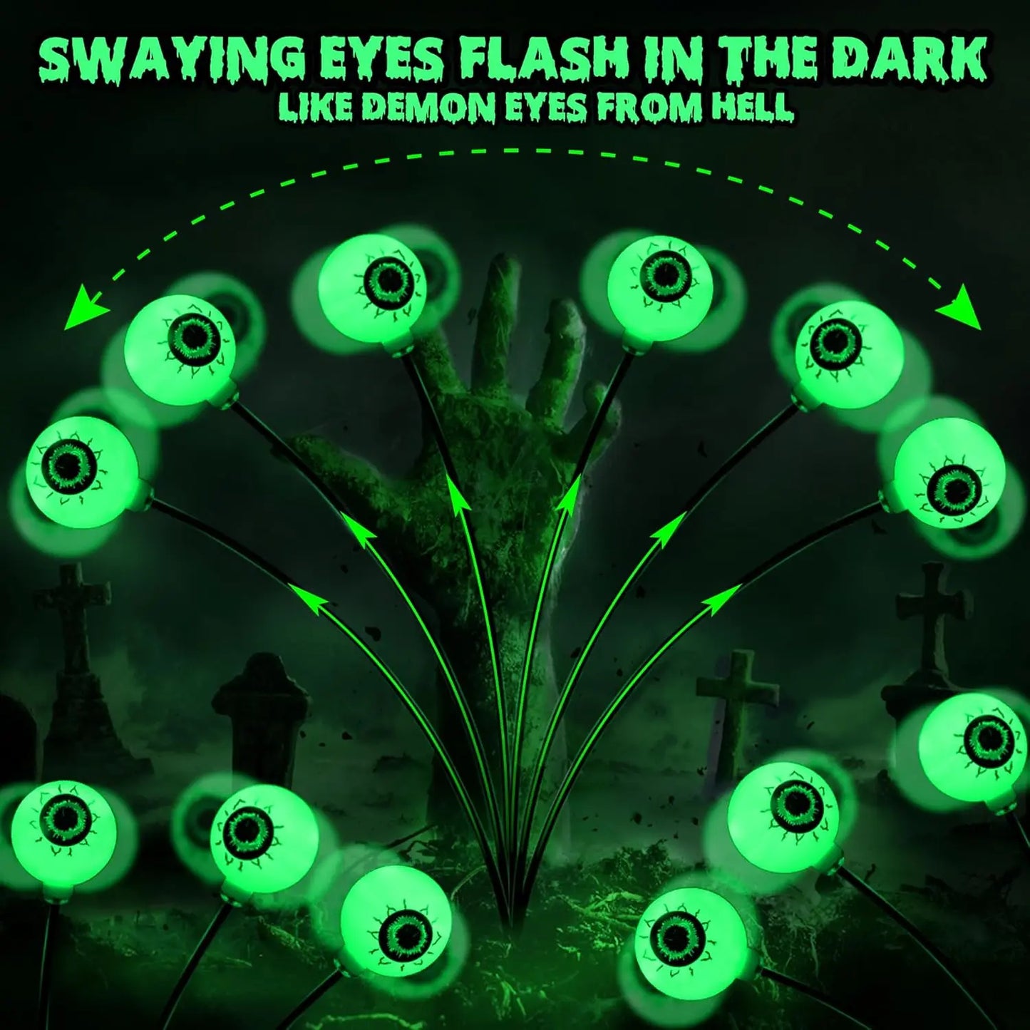 🎃Solar Halloween Eyeball Lights, 2 Pack 12 LED 2 Modes