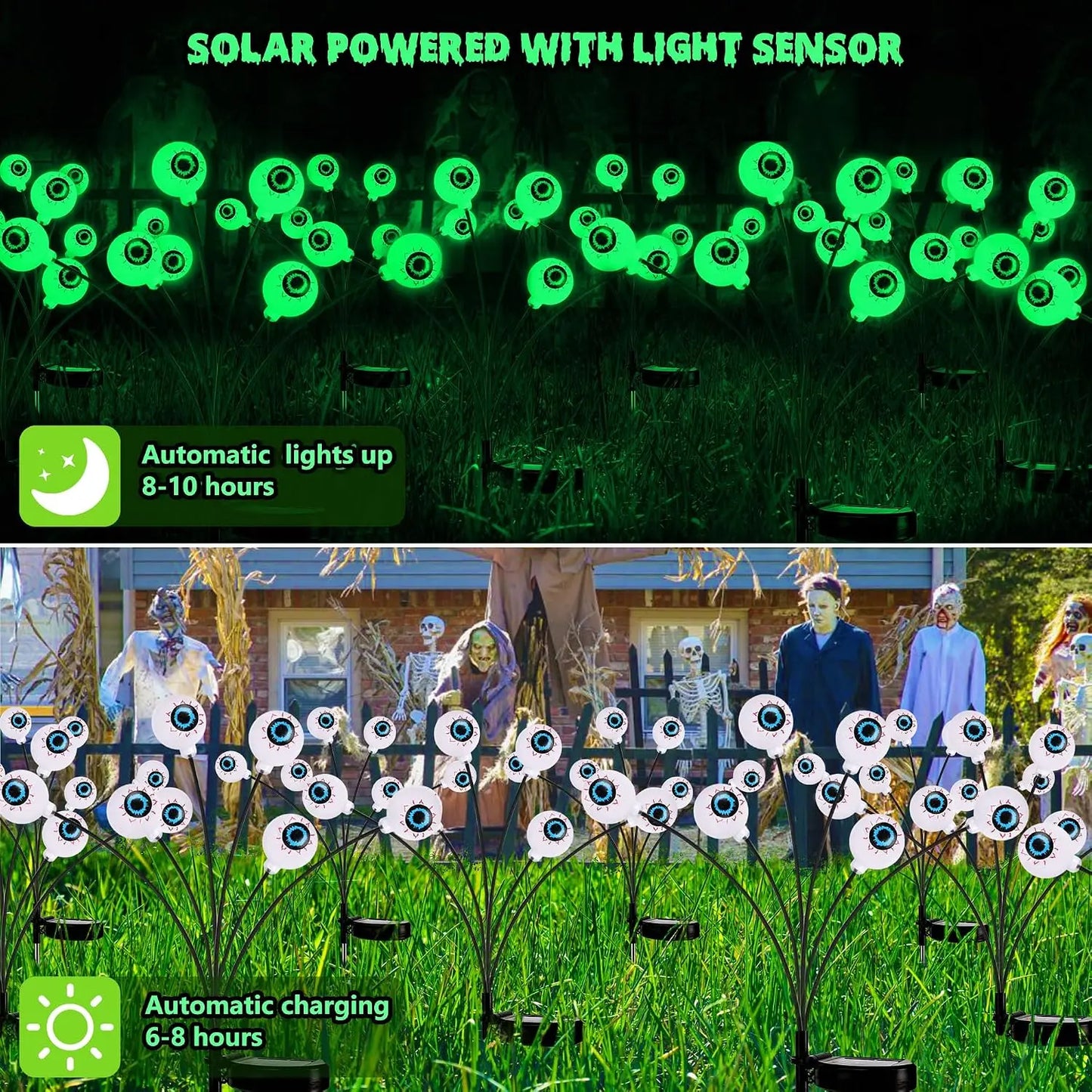 🎃Solar Halloween Eyeball Lights, 2 Pack 12 LED 2 Modes