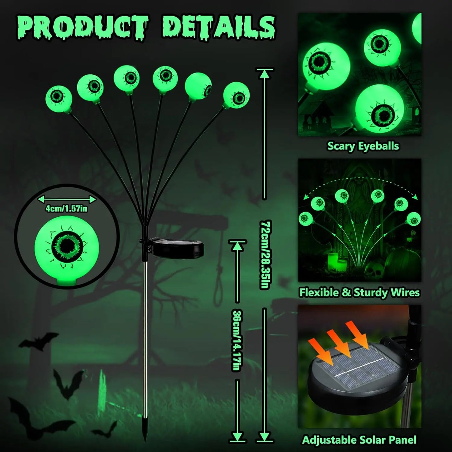 🎃Solar Halloween Eyeball Lights, 2 Pack 12 LED 2 Modes