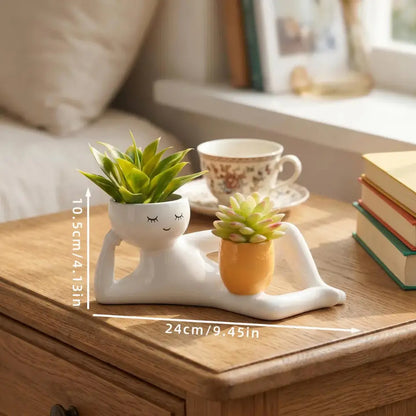 Relaxing Figure Planter with Mini Plant Pot Holder
