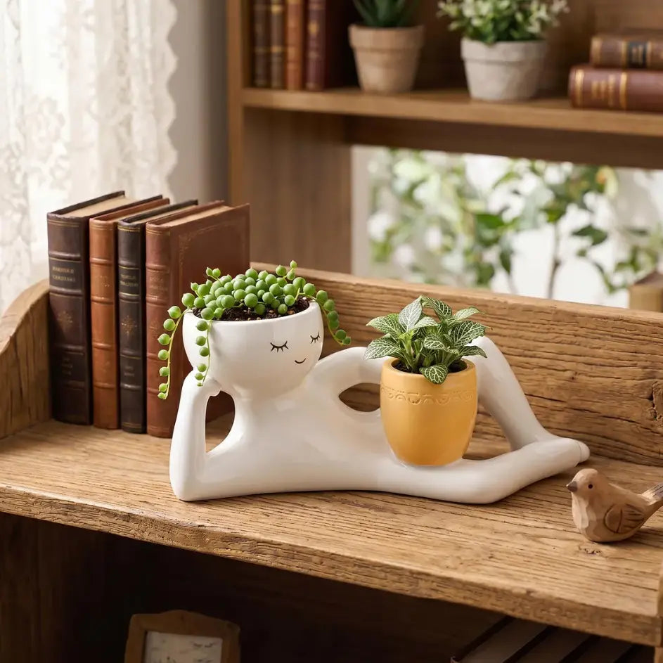 Relaxing Figure Planter with Mini Plant Pot Holder