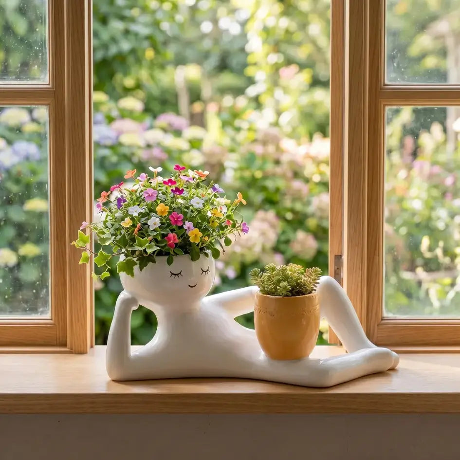 Relaxing Figure Planter with Mini Plant Pot Holder