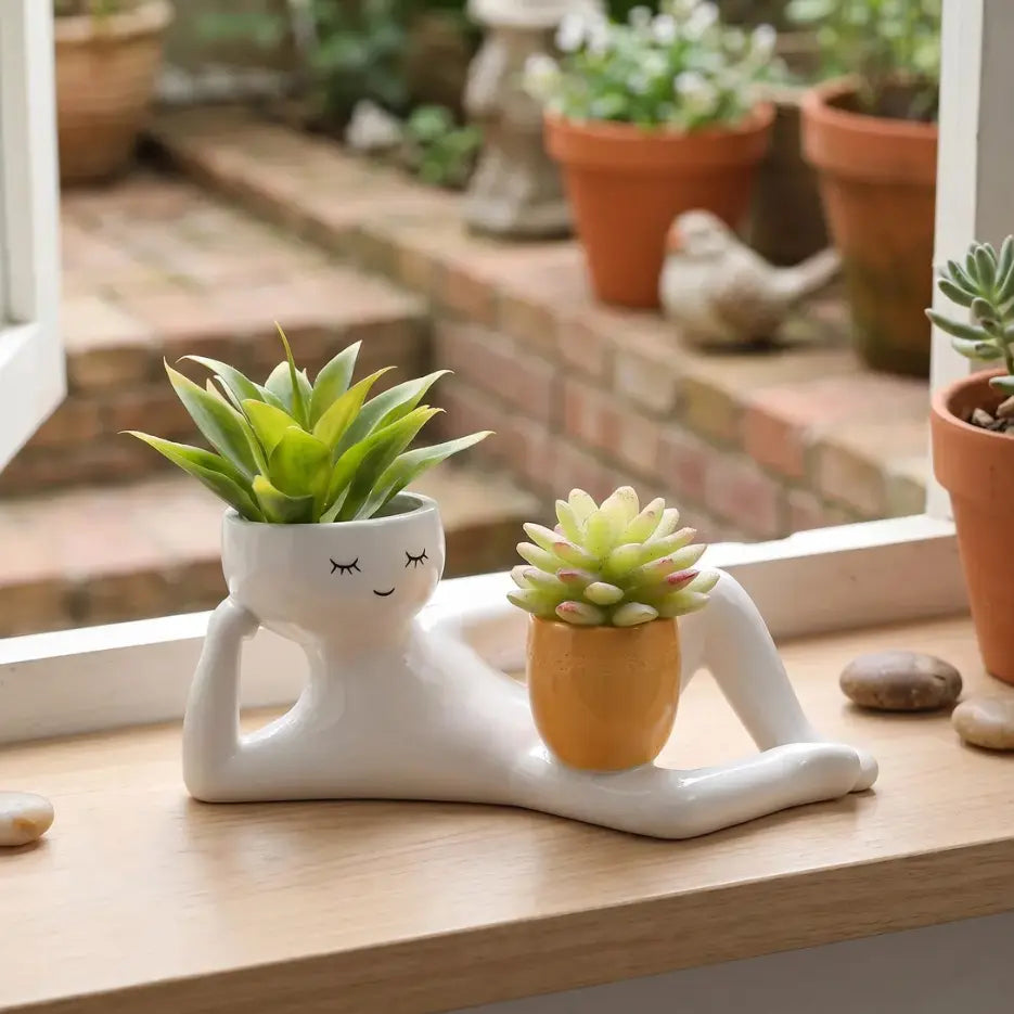 Relaxing Figure Planter with Mini Plant Pot Holder