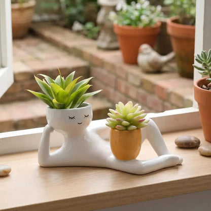 Relaxing Figure Planter with Mini Plant Pot Holder