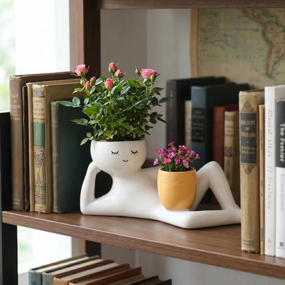 Relaxing Figure Planter with Mini Plant Pot Holder
