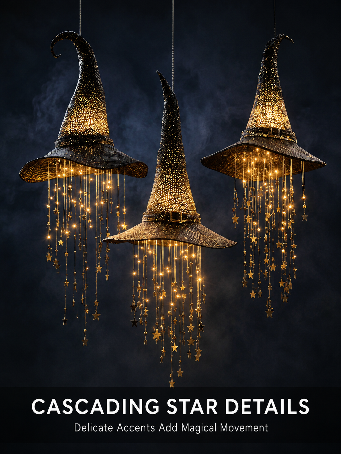 Lighted Witch Hat Set with Cascading Stars