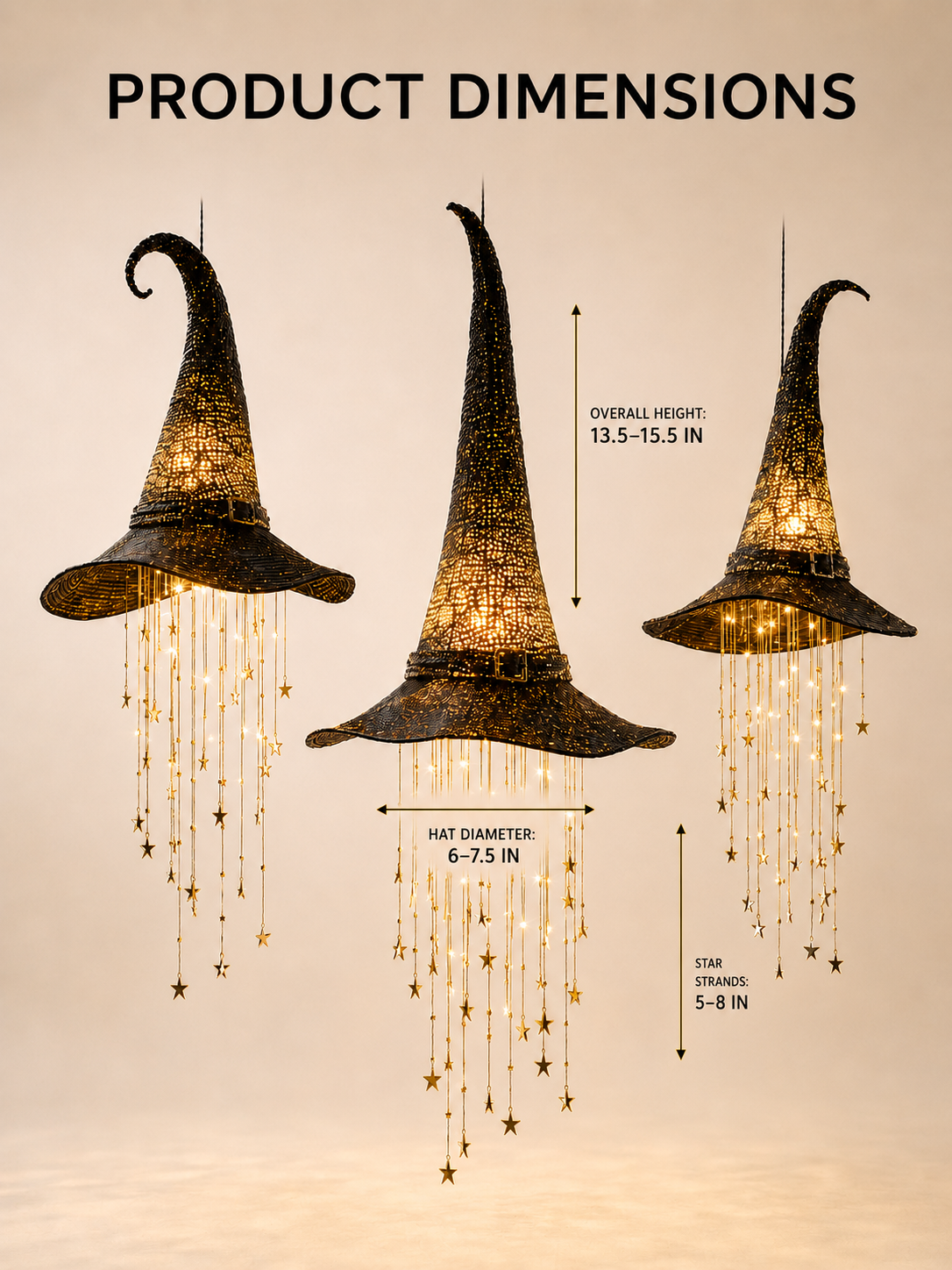 Lighted Witch Hat Set with Cascading Stars