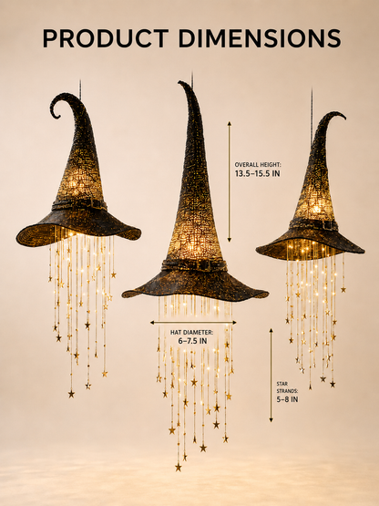 Lighted Witch Hat Set with Cascading Stars
