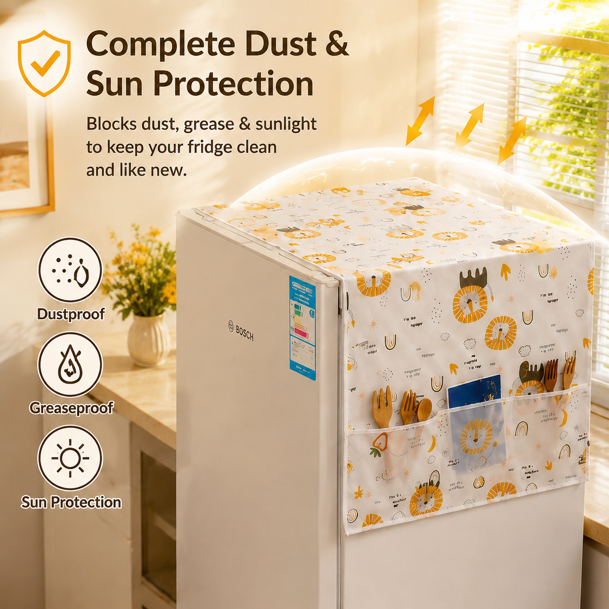 🦁 PEVA Cartoon Fridge Cover