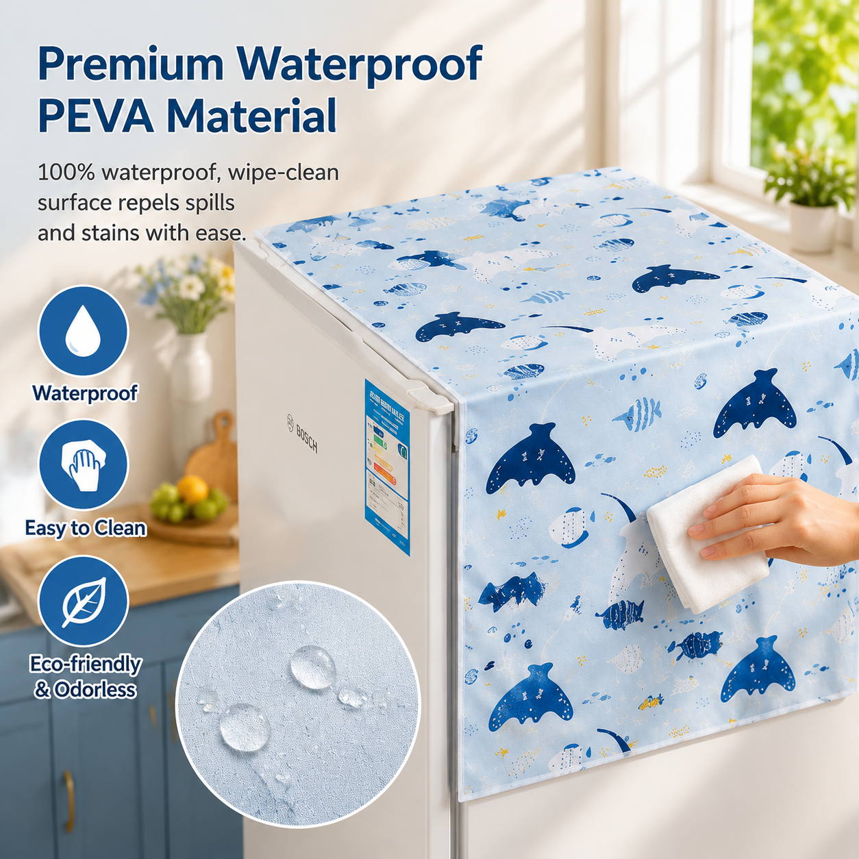 🦁 PEVA Cartoon Fridge Cover