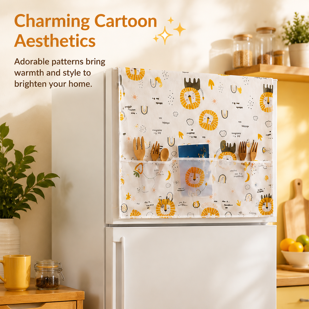 🦁 PEVA Cartoon Fridge Cover