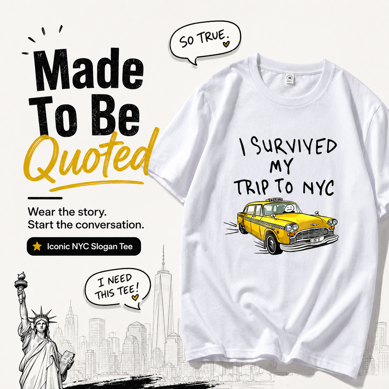 🗽"I Survived My Trip To NYC" Graphic Tee - 100% Cotton Slogan T-Shirt