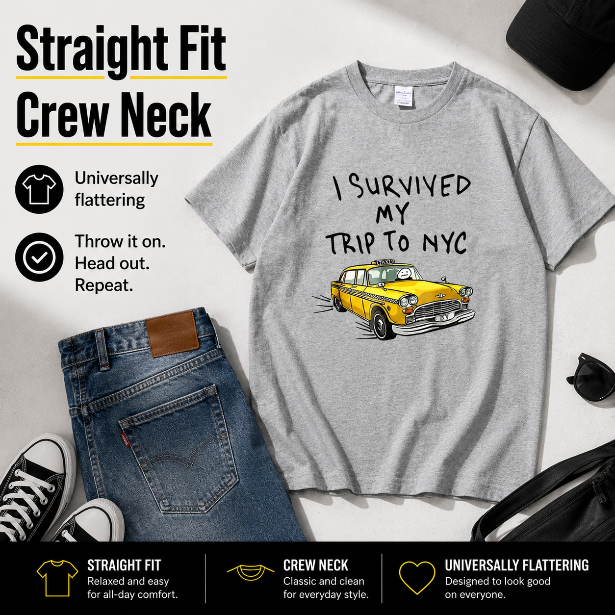 🗽"I Survived My Trip To NYC" Graphic Tee - 100% Cotton Slogan T-Shirt