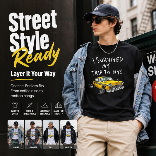 🗽"I Survived My Trip To NYC" Graphic Tee - 100% Cotton Slogan T-Shirt