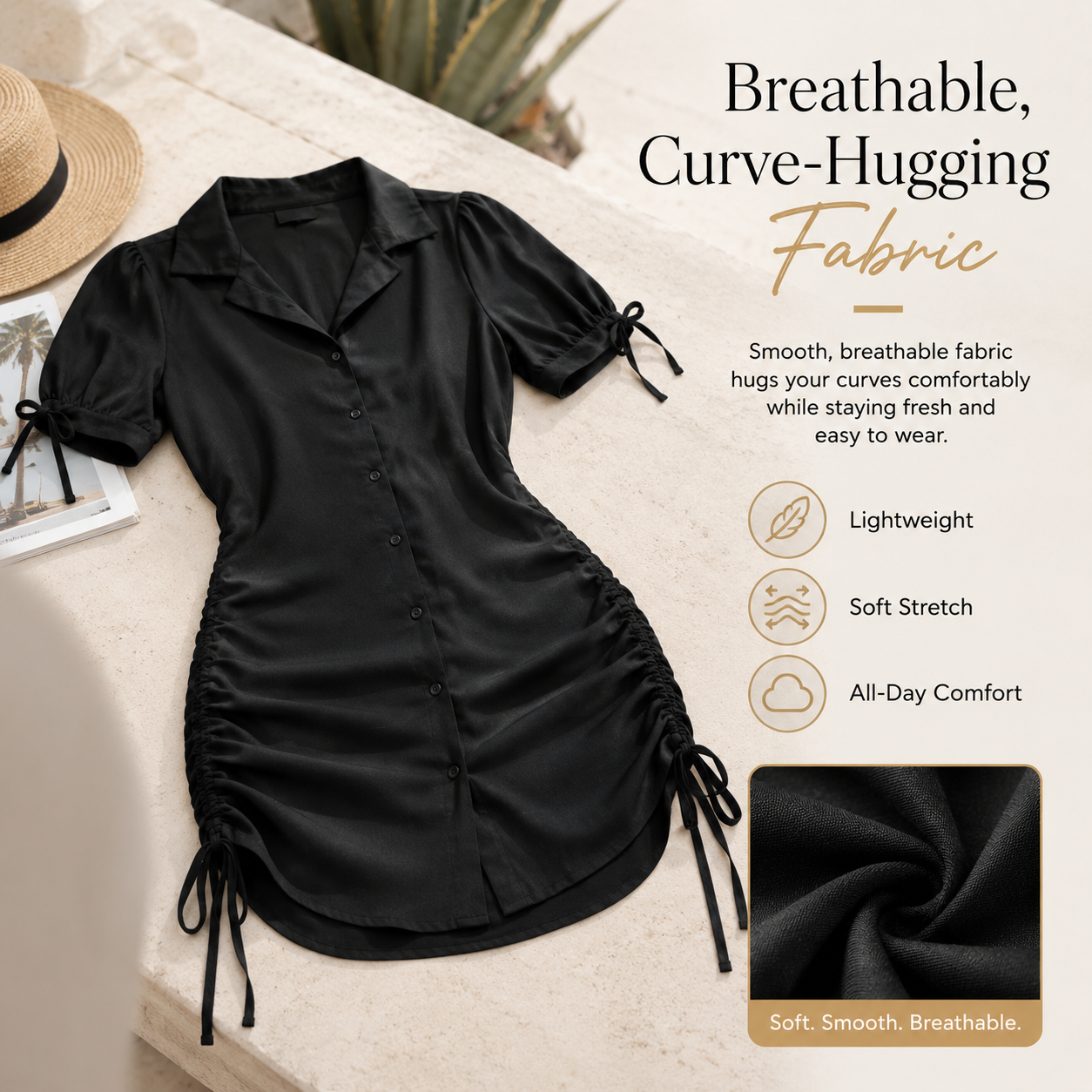 Chic Cinched Shirt Dress Curved-Defining Ruched👗