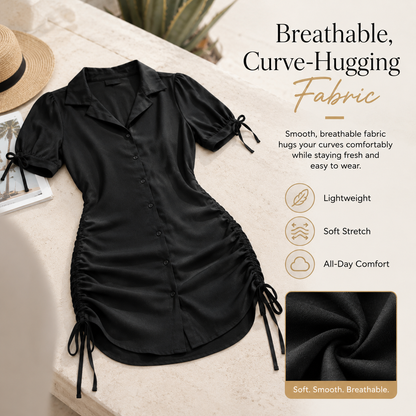 Chic Cinched Shirt Dress Curved-Defining Ruched👗