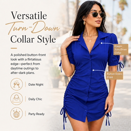 Chic Cinched Shirt Dress Curved-Defining Ruched👗