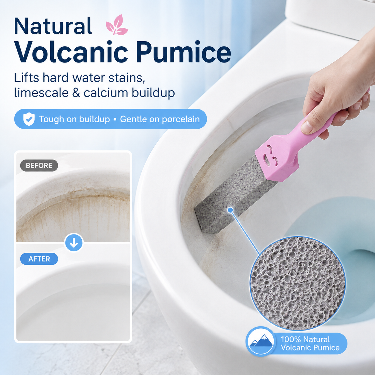 Pumice Stone Toilet Cleaner Brush for Hard Water Stains
