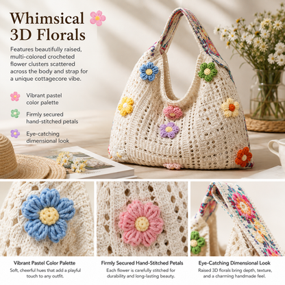 👛Handmade Crochet Floral Aesthetic Tote Bag