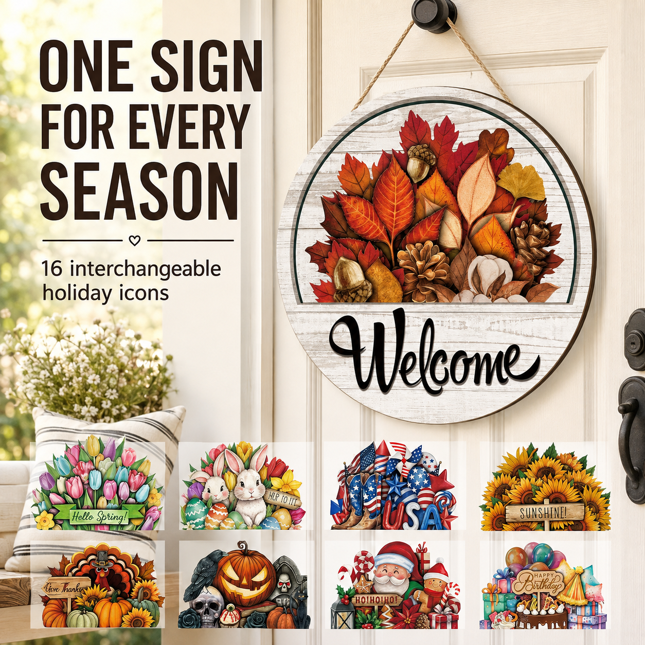 🏡 16-Piece Interchangeable Welcome Sign for Front Door – Seasonal Door Decor
