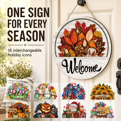 🏡 16-Piece Interchangeable Welcome Sign for Front Door – Seasonal Door Decor