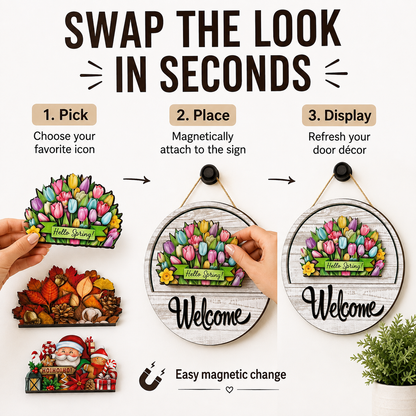 🏡 16-Piece Interchangeable Welcome Sign for Front Door – Seasonal Door Decor