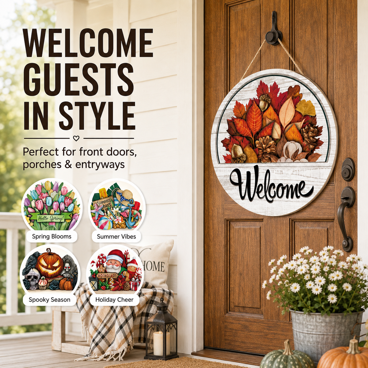 🏡 16-Piece Interchangeable Welcome Sign for Front Door – Seasonal Door Decor