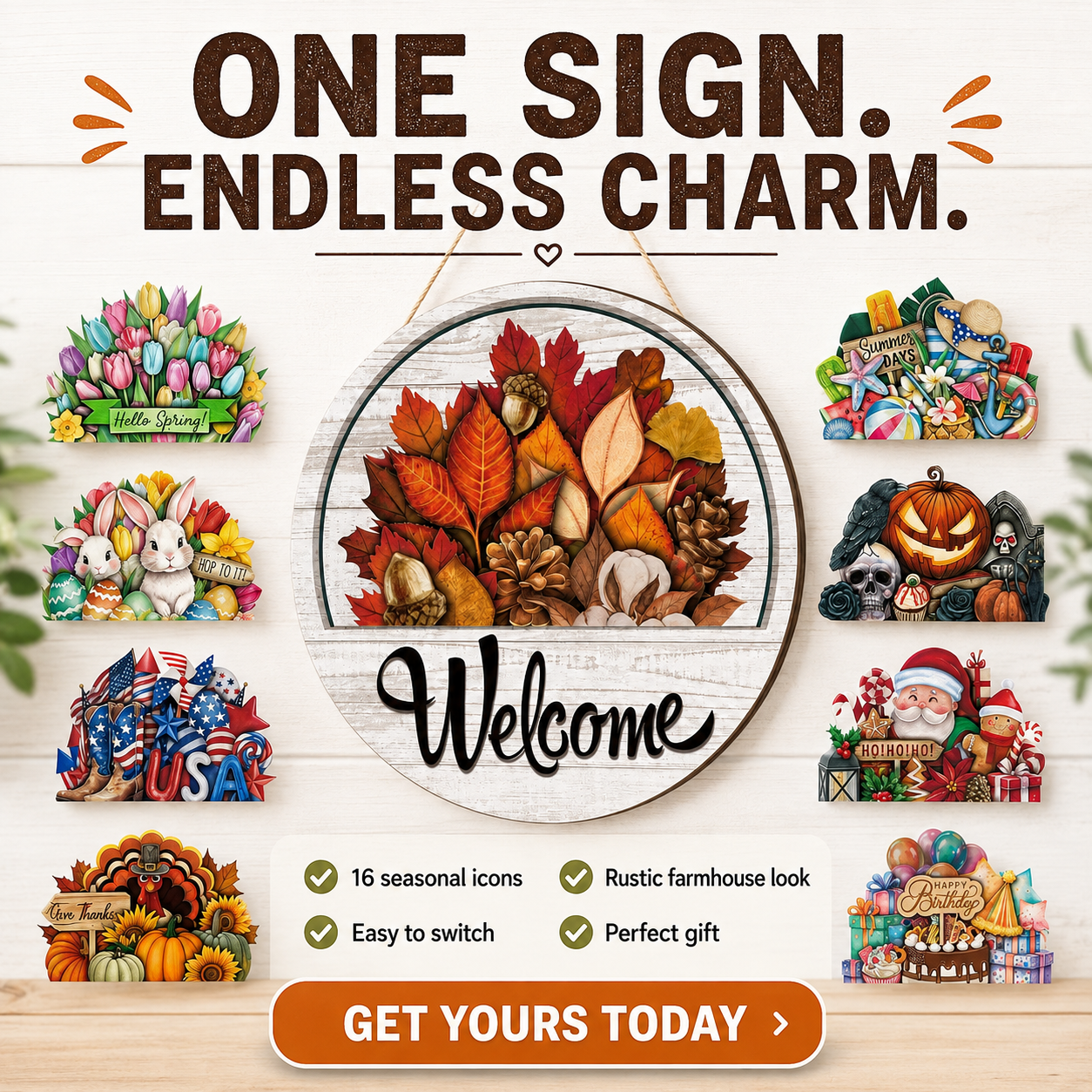 🏡 16-Piece Interchangeable Welcome Sign for Front Door – Seasonal Door Decor