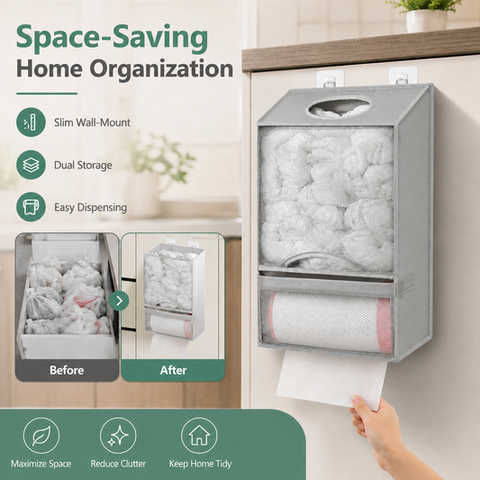 🛍️ 2-in-1 Plastic Bag Holder - Extra Large Bag Saver Dispenser