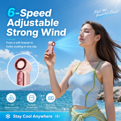 Mini Handheld Fan with LED Display | 3000mAh & 6-Speed USB Rechargeable Pocket Fan