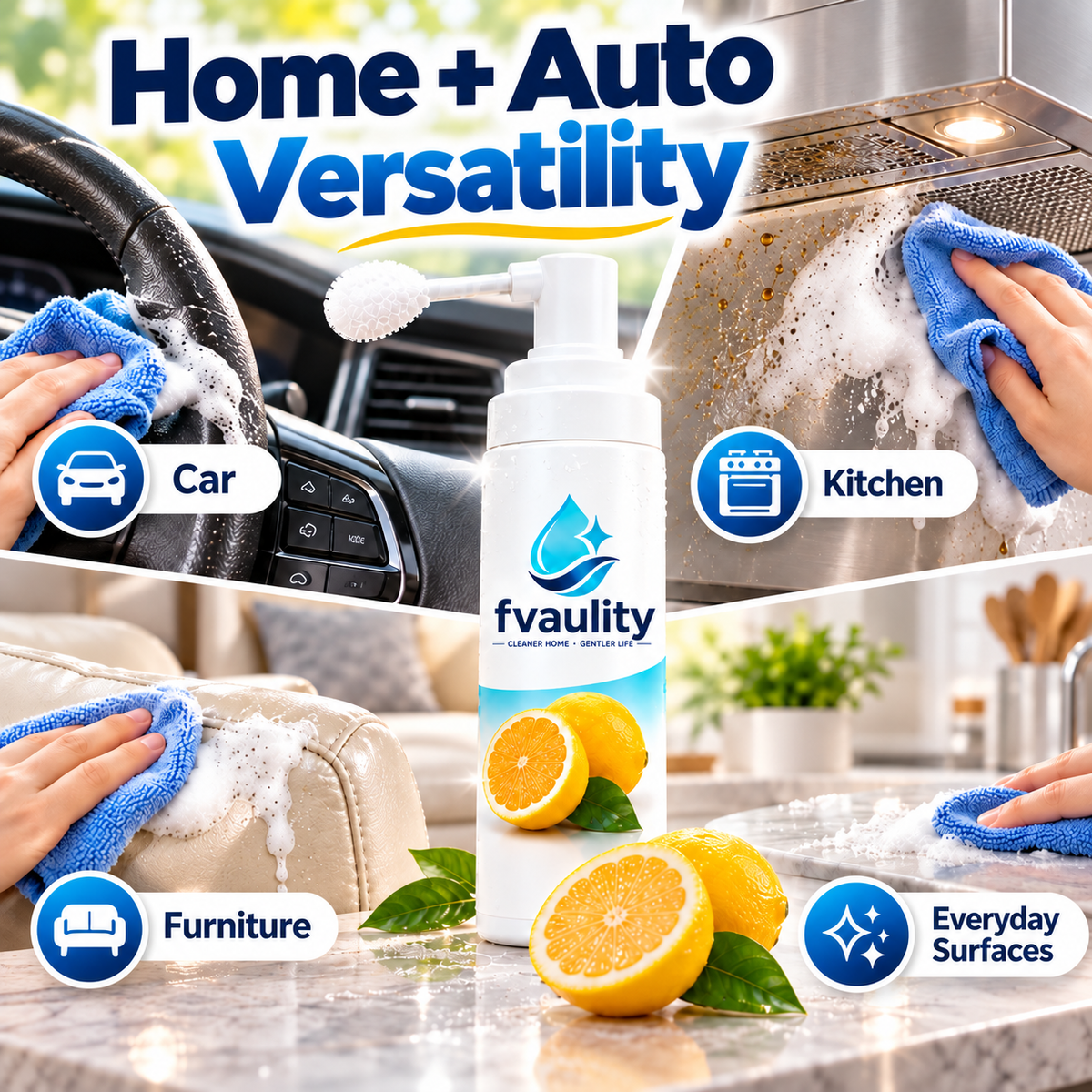 🫧 Multi-Purpose Foam Cleaner – Powerful Spray for Car & Home Surfaces ✨