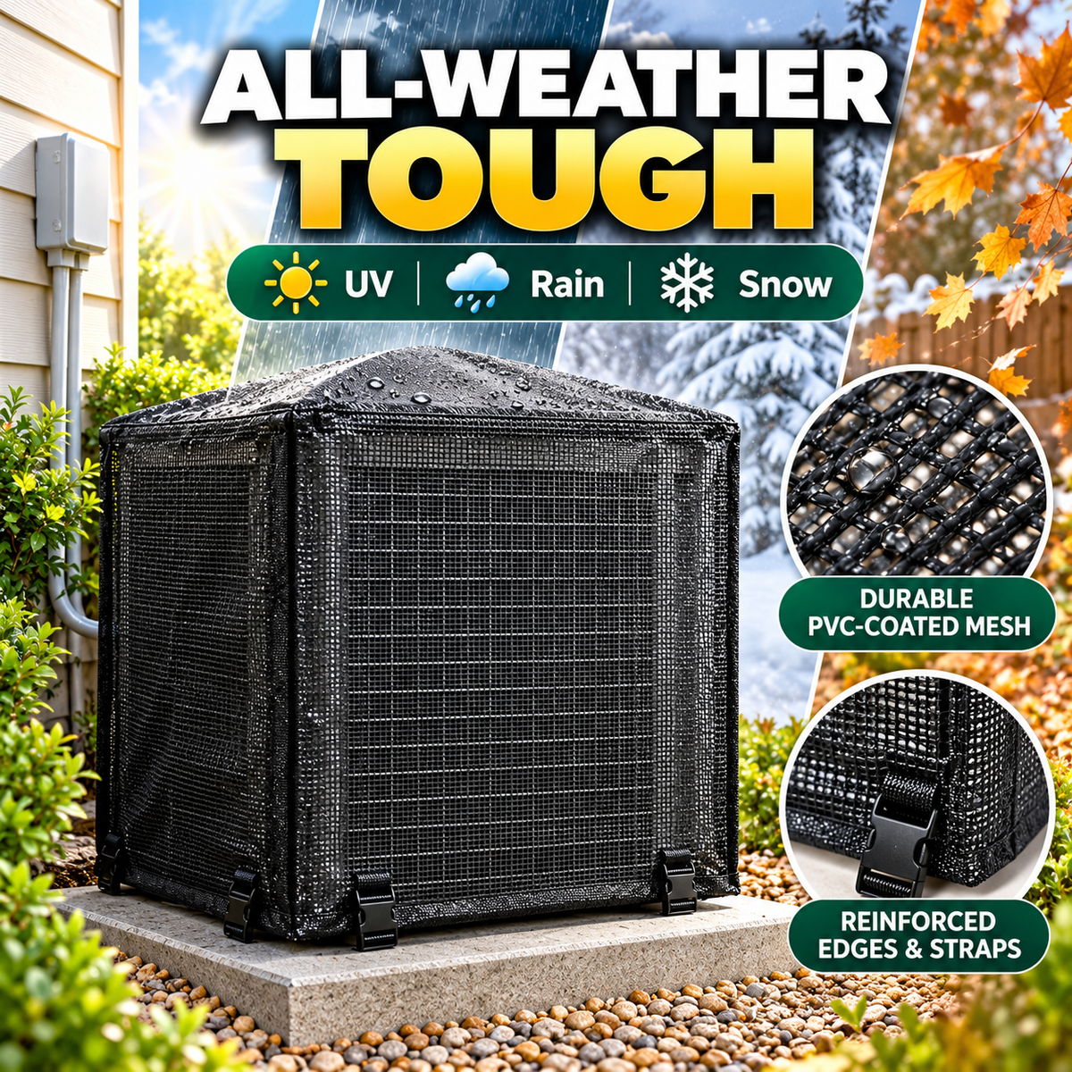 💨 No-Rust Breathable Mesh AC Cover | 🛡️ Heavy-Duty Outdoor Air Conditioner Debris Shield 🍃
