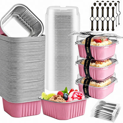🧁 30-Pack Mini Aluminum Foil Cake Pans Bakeware Set with Plastic Lids 5oz