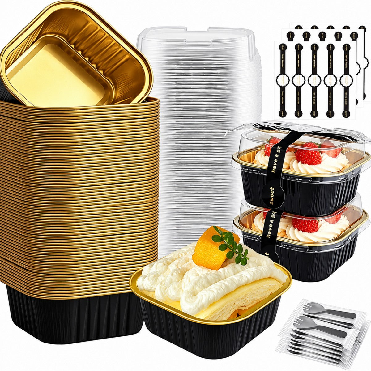 🧁 30-Pack Mini Aluminum Foil Cake Pans Bakeware Set with Plastic Lids 5oz
