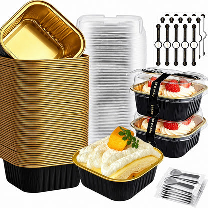 🧁 30-Pack Mini Aluminum Foil Cake Pans Bakeware Set with Plastic Lids 5oz